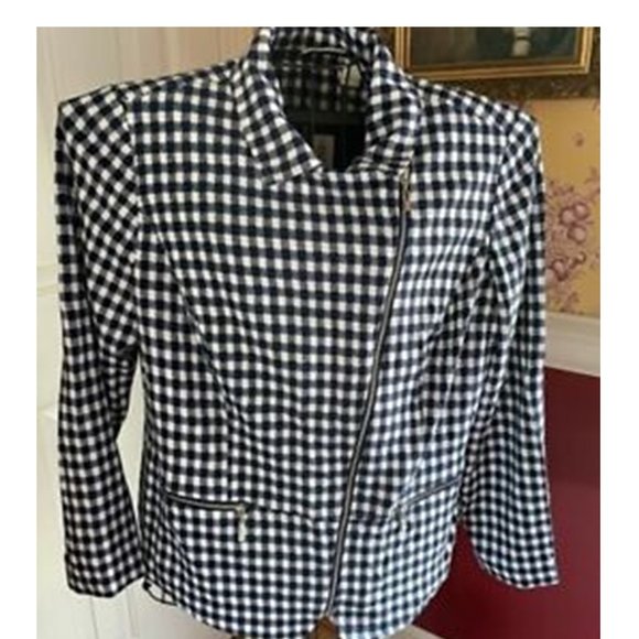 Chico’s Navy Gingham Jacket Chicos Size 2 - Picture 1 of 3